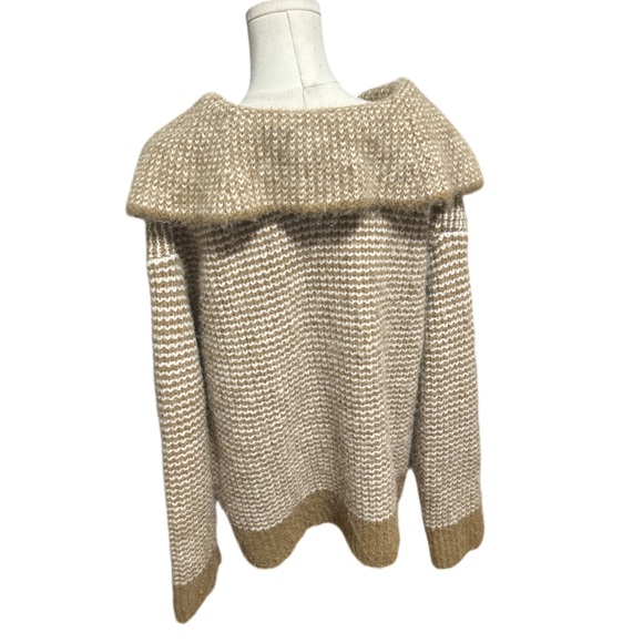 Banana Republic Fuzzy Shawl Collar Sweater Beige Camel Wide Collar XXL - Picture 5 of 9